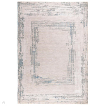 Anders AN07 Modern Abstract Linear Border Distressed Space-Dyed Shimmer Soft Raised Textured Low Profile Short Pile Polyblend Ivory/Beige/Powder Blue Rug-Asiatic Carpets-Rug Love - The Most Loved Rug Store